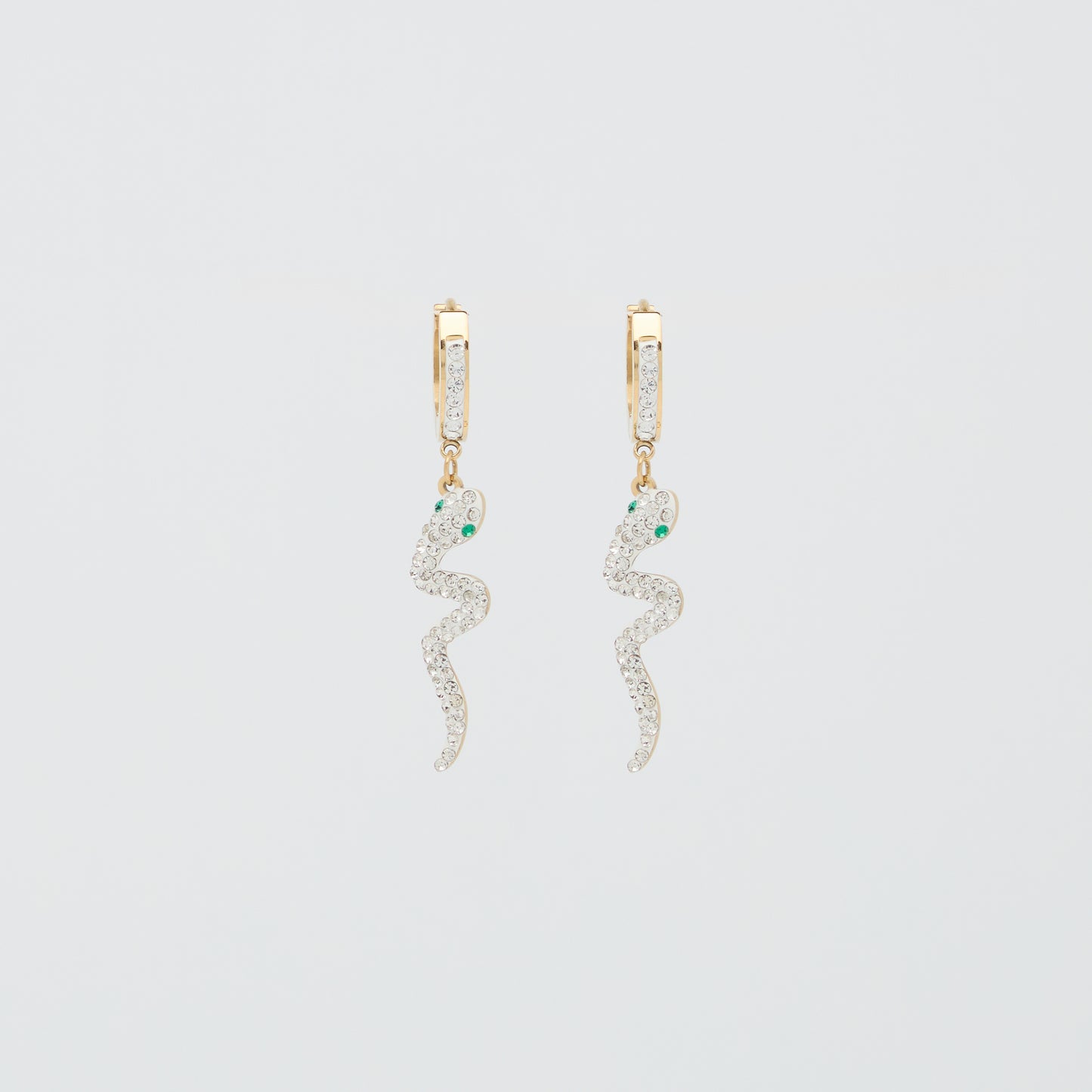 SERPENTE-2 Earrings with Snake Pendant and Rhinestones