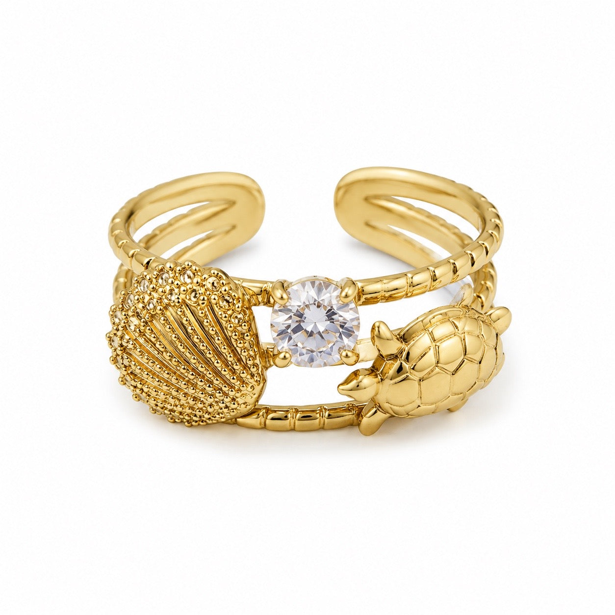 Anello CONCHIGLIA con Zirconi - ORO