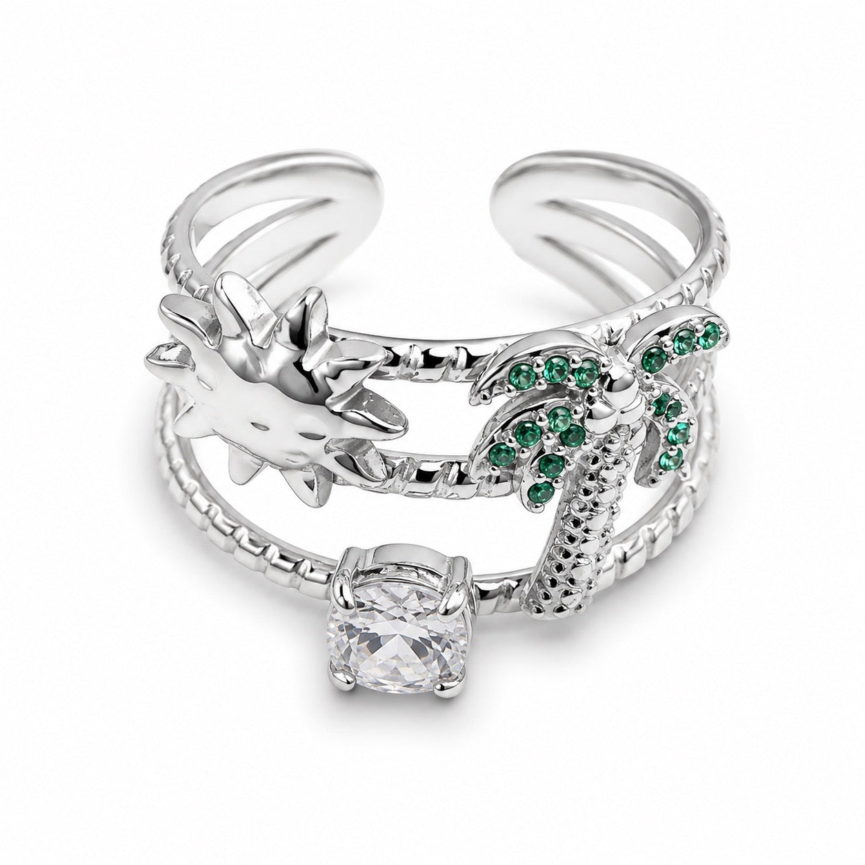 Anello PALMA con Zirconi - ARGENTO