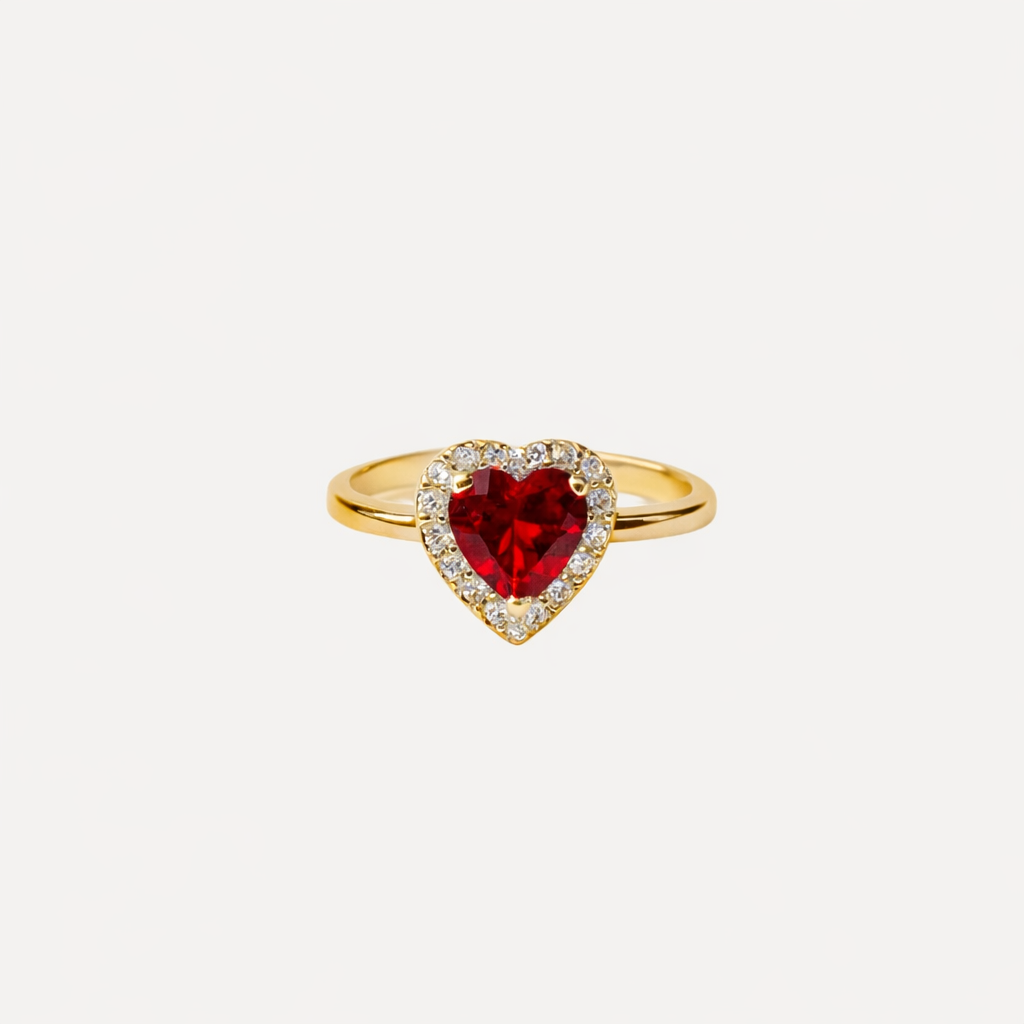 Anello ANGELI-CUORE con Strass Luccicanti Regolabile- ROSSO/ORO