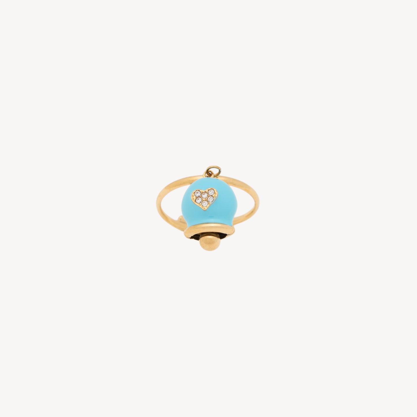 LOVE-BELL Ring with Bell and Heart in Rhinestones
