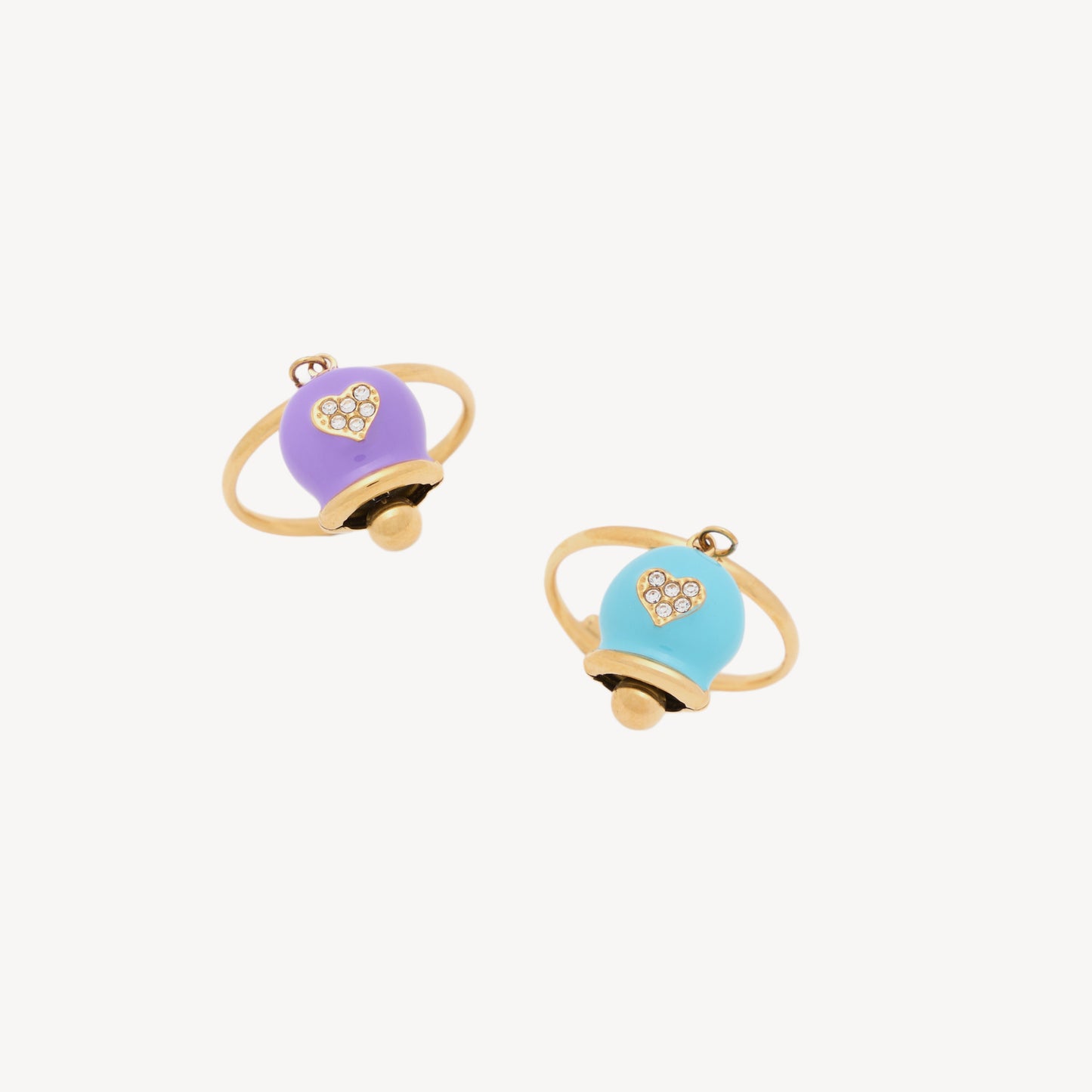 LOVE-BELL Ring with Bell and Heart in Rhinestones