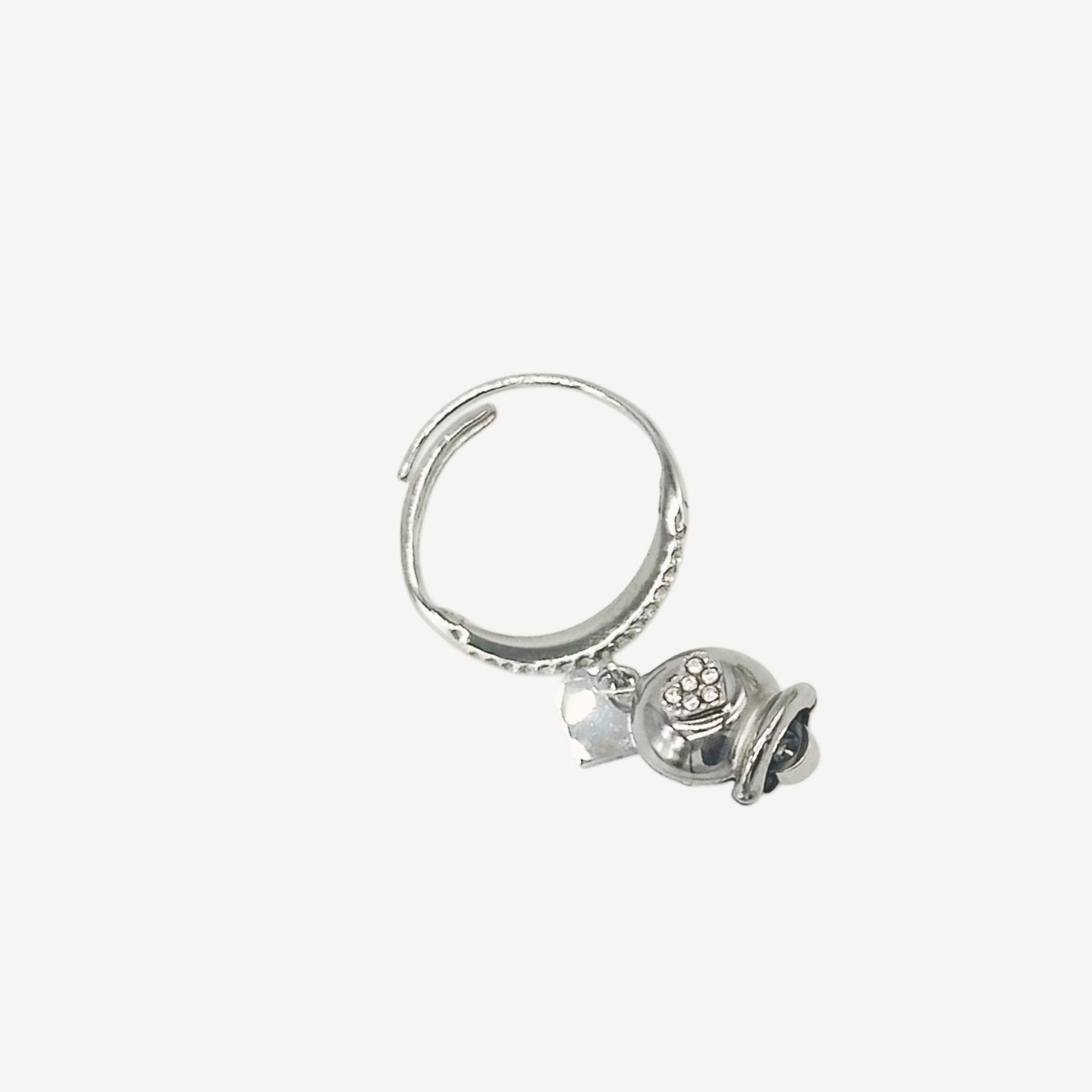 Anello CAMPANELLA Regolabile con Pendente a Campana e Cuore in Strass