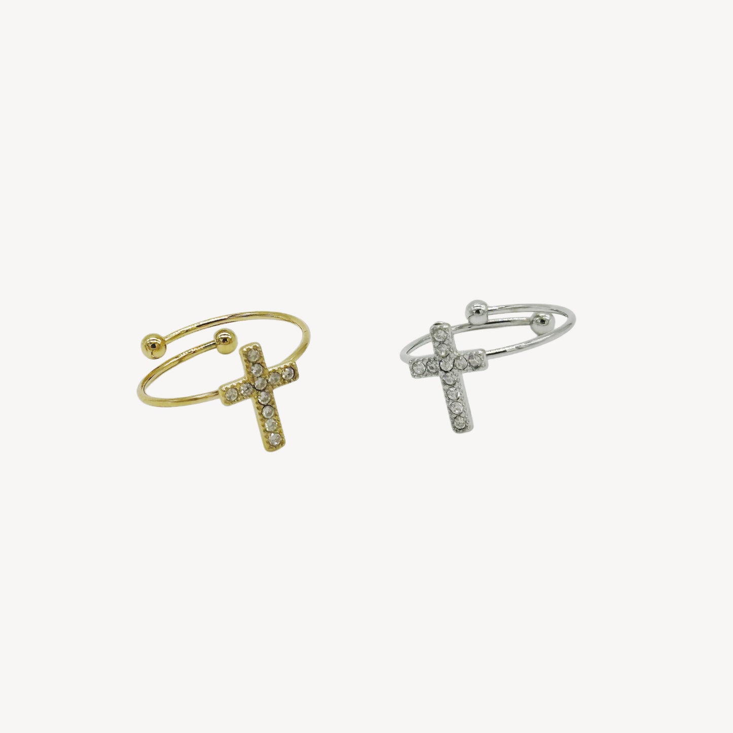 Adjustable CROSS Ring with Rhinestones and Madonna