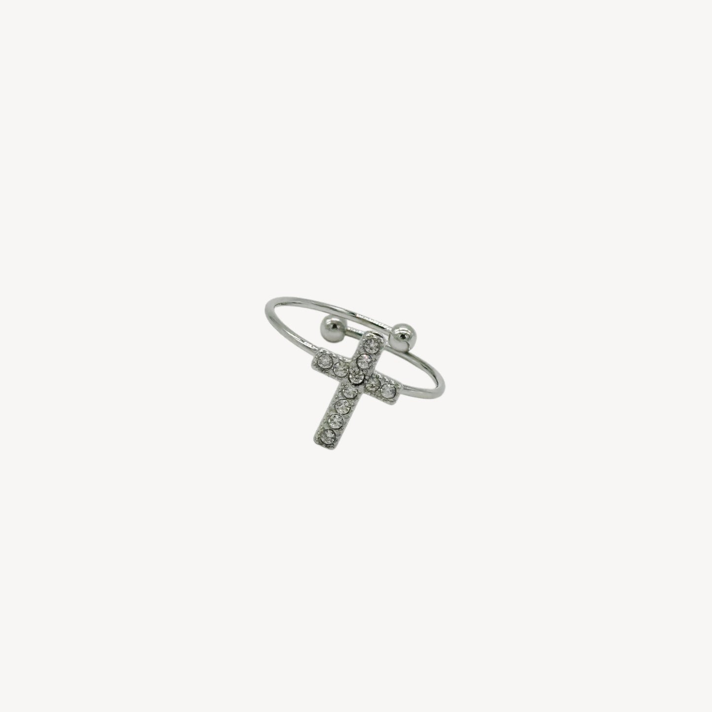 Adjustable CROSS Ring with Rhinestones and Madonna