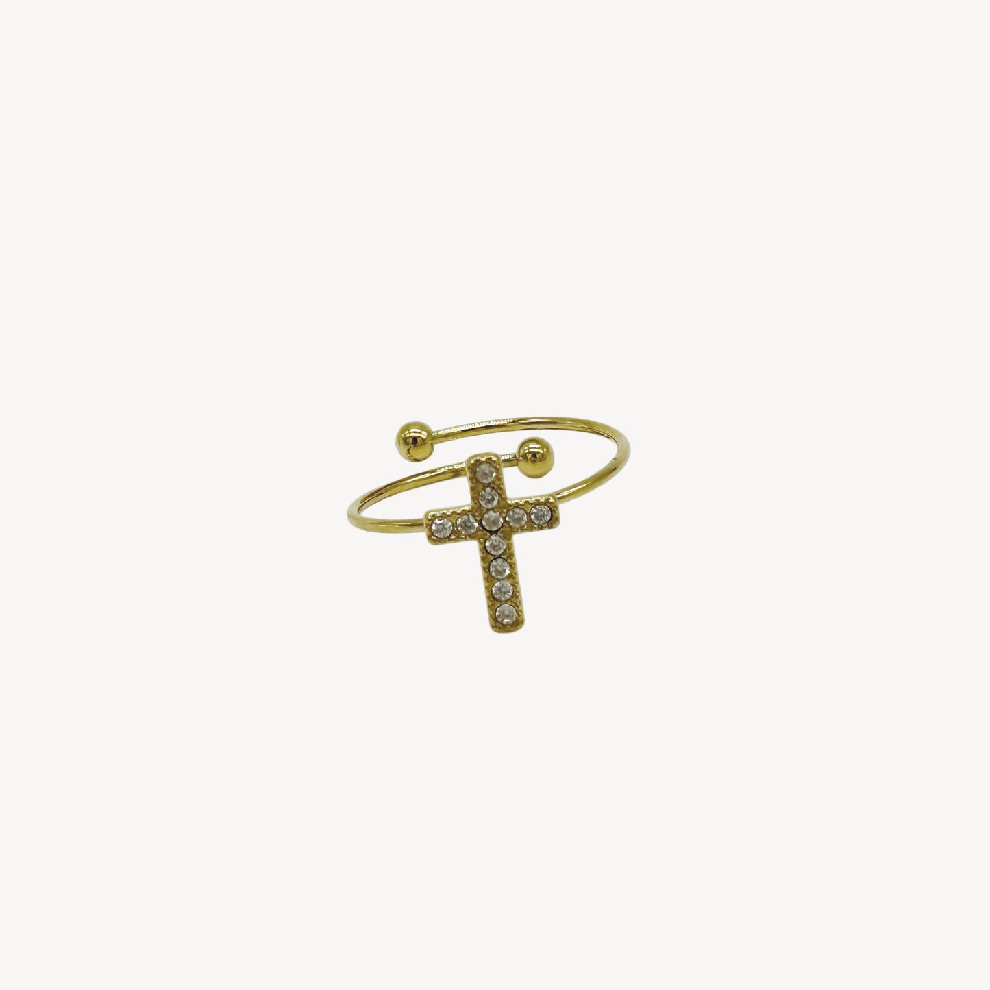 Adjustable CROSS Ring with Rhinestones and Madonna