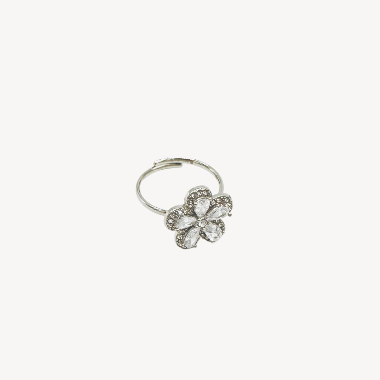 Adjustable FLOWER Ring with Rhinestone Flower