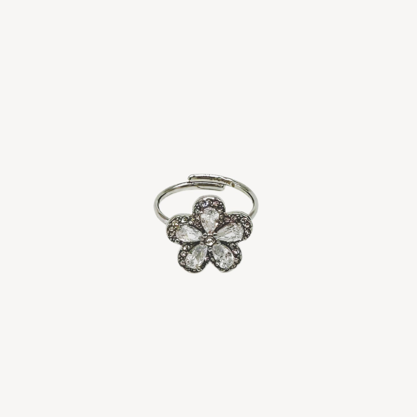 Adjustable FLOWER Ring with Rhinestone Flower