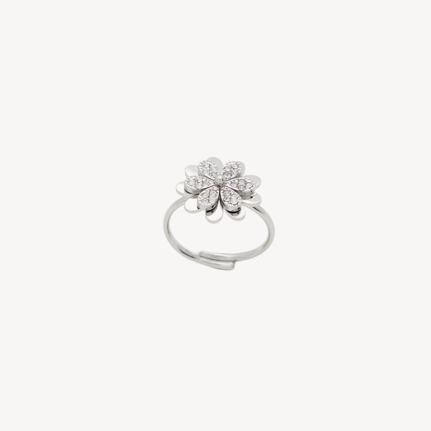 Adjustable FLOWER Ring with Rhinestone Flower