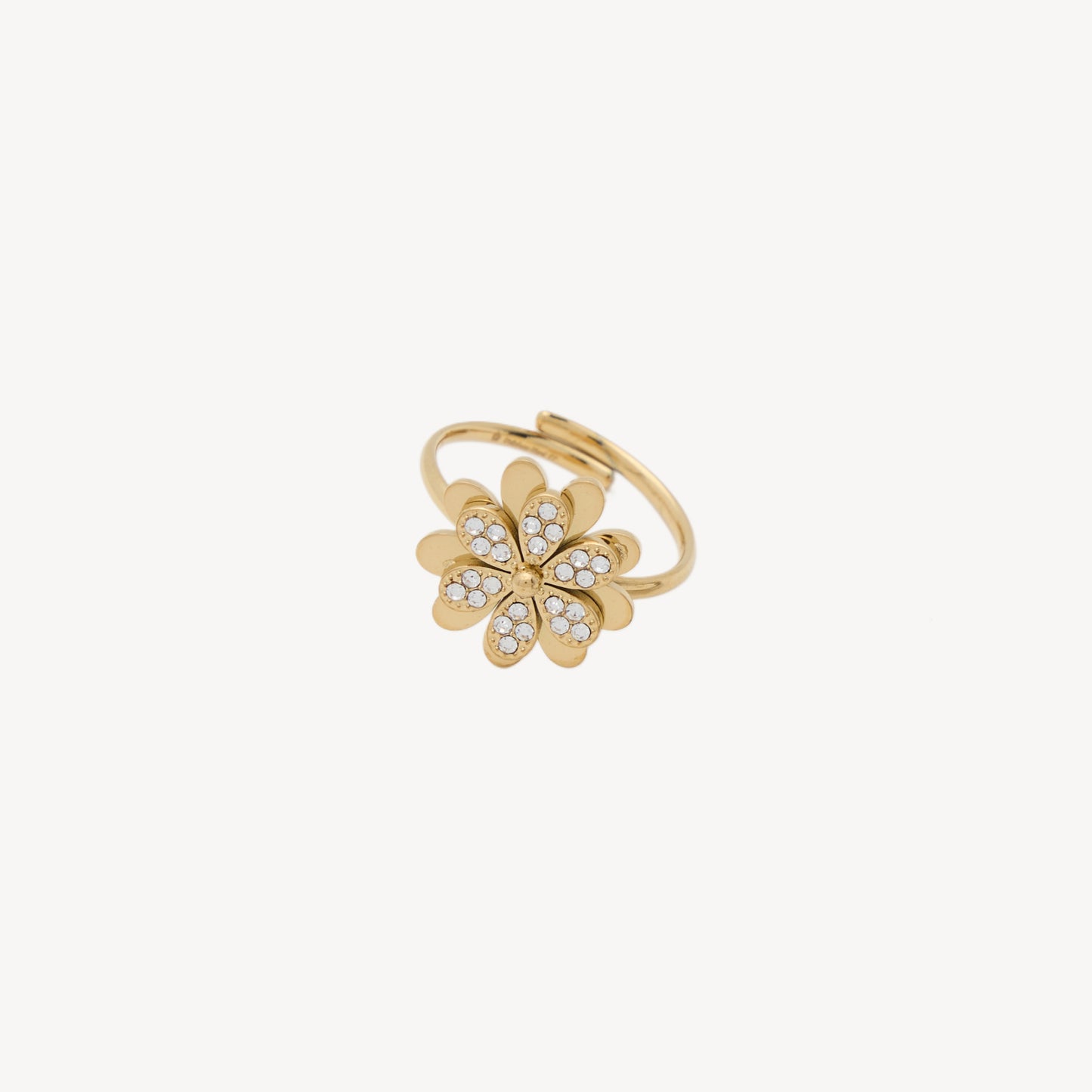 Adjustable FLOWER Ring with Rhinestone Flower
