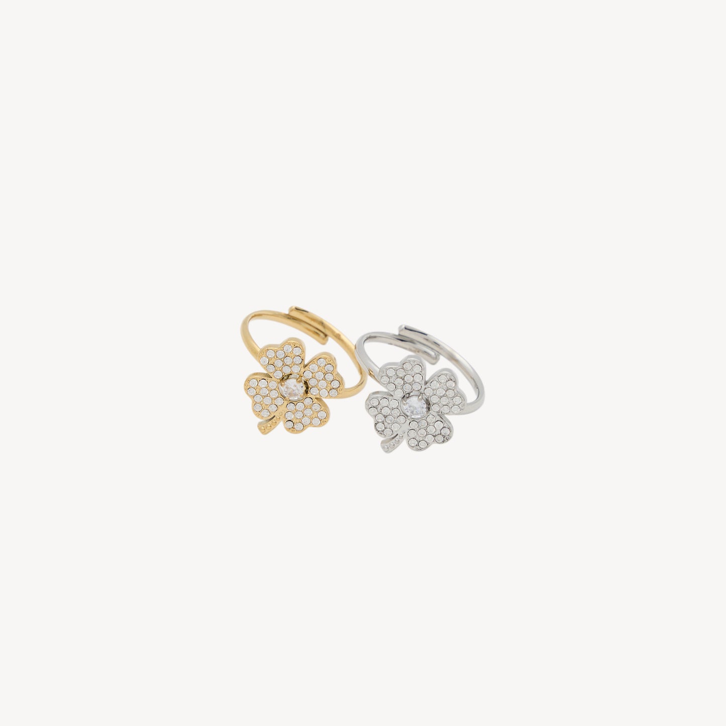 Adjustable QUADRIFOGLIO Ring with Rhinestone Flower
