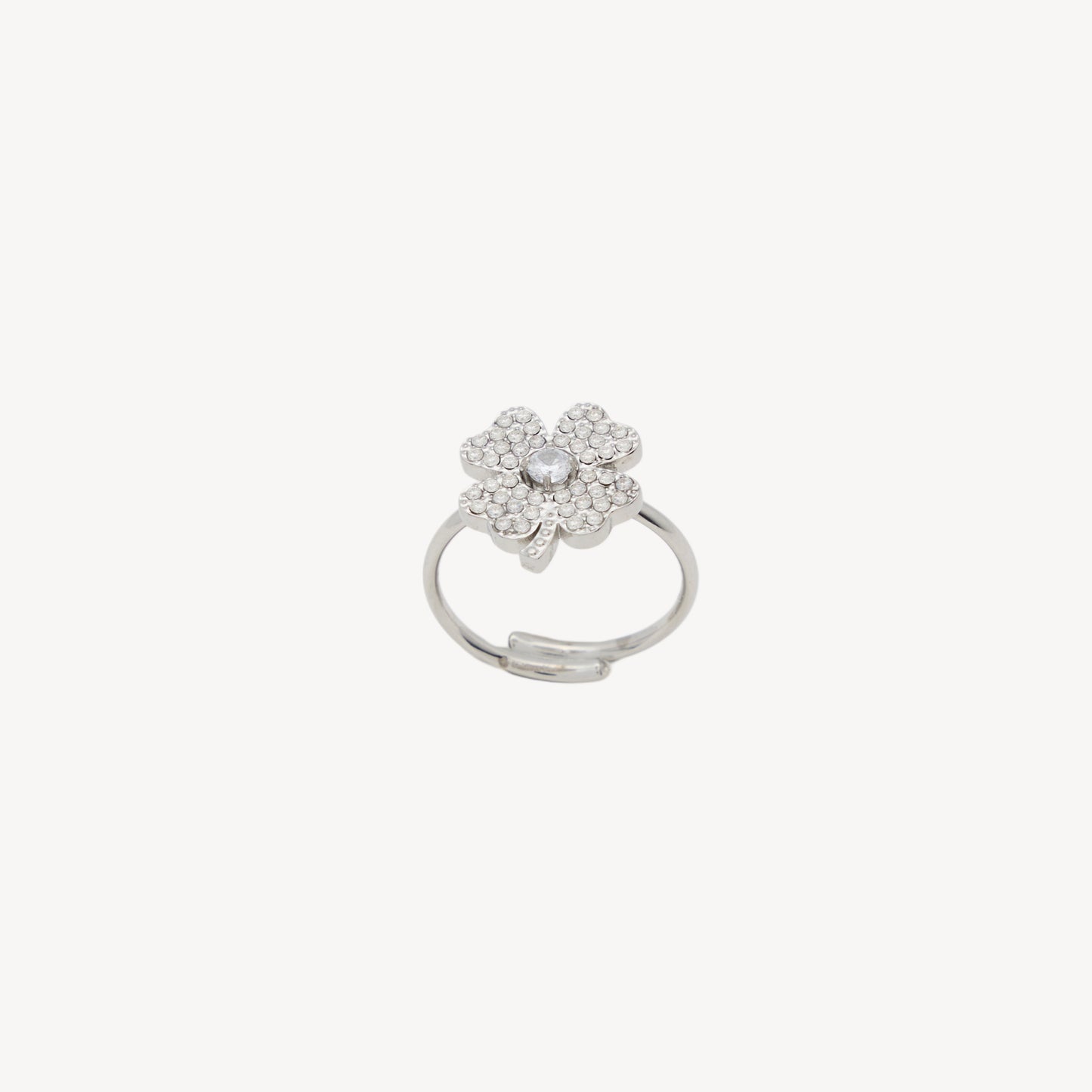 Adjustable QUADRIFOGLIO Ring with Rhinestone Flower
