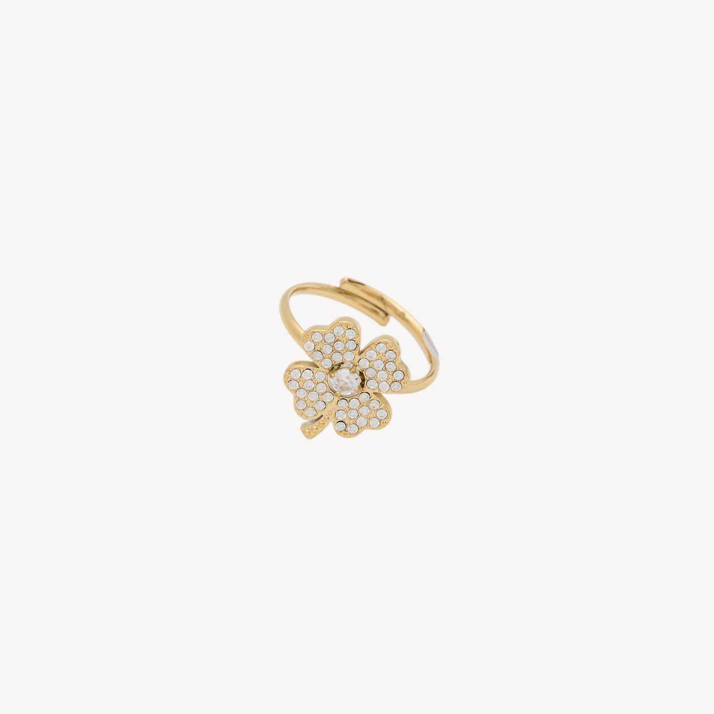 Adjustable QUADRIFOGLIO Ring with Rhinestone Flower