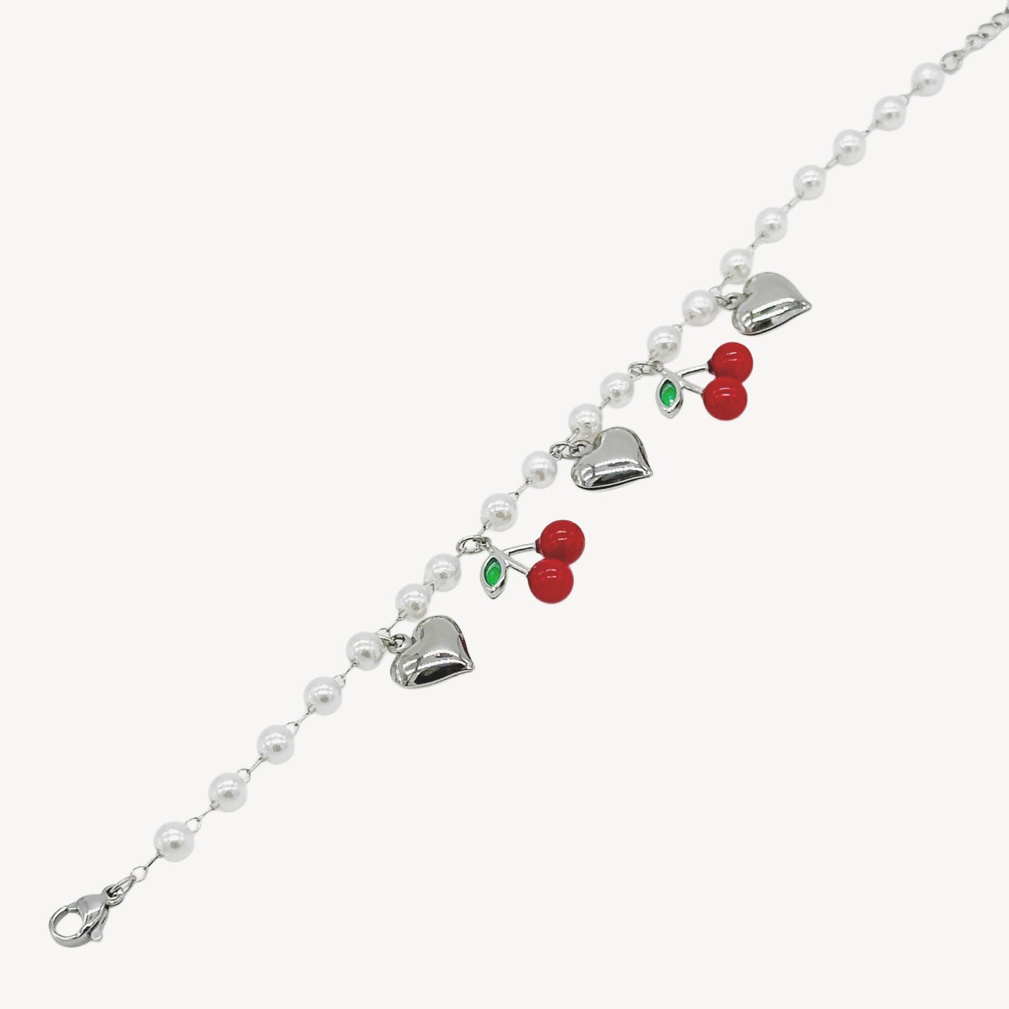 Bracciale CILIEGIE con Pendenti, Cuoricini, e Perle