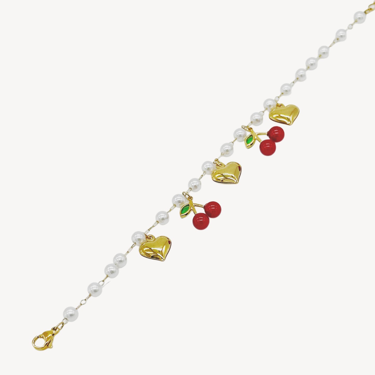 Bracciale CILIEGIE con Pendenti, Cuoricini, e Perle