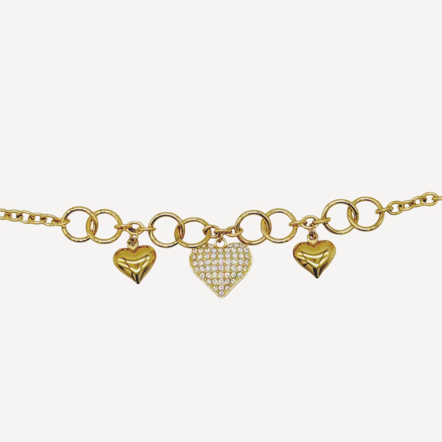 BELL Bracelet with Bell Pendant and Rhinestone Heart