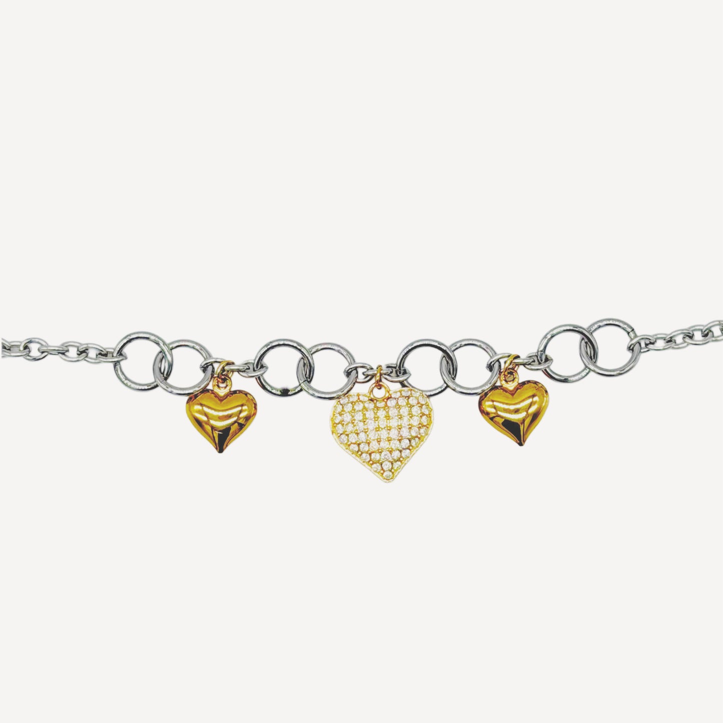 BELL Bracelet with Bell Pendant and Rhinestone Heart