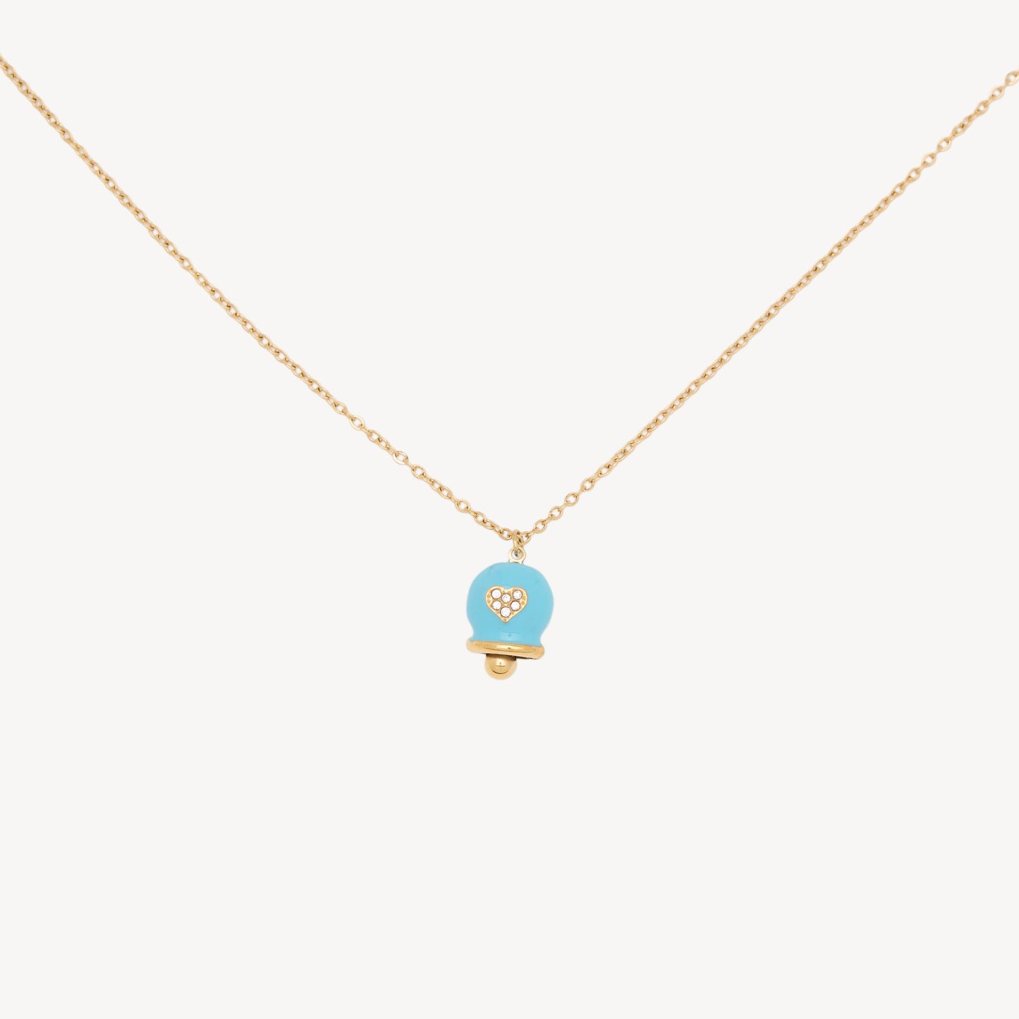 CAMPANELLA Necklace with Bell and Heart in Rhinestones - Turquoise