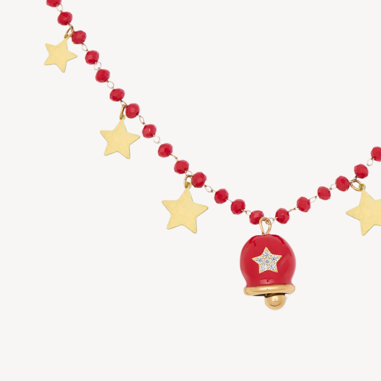CAMPANELLA Necklace with Heart in Rhinestones and Little Hearts - Red
