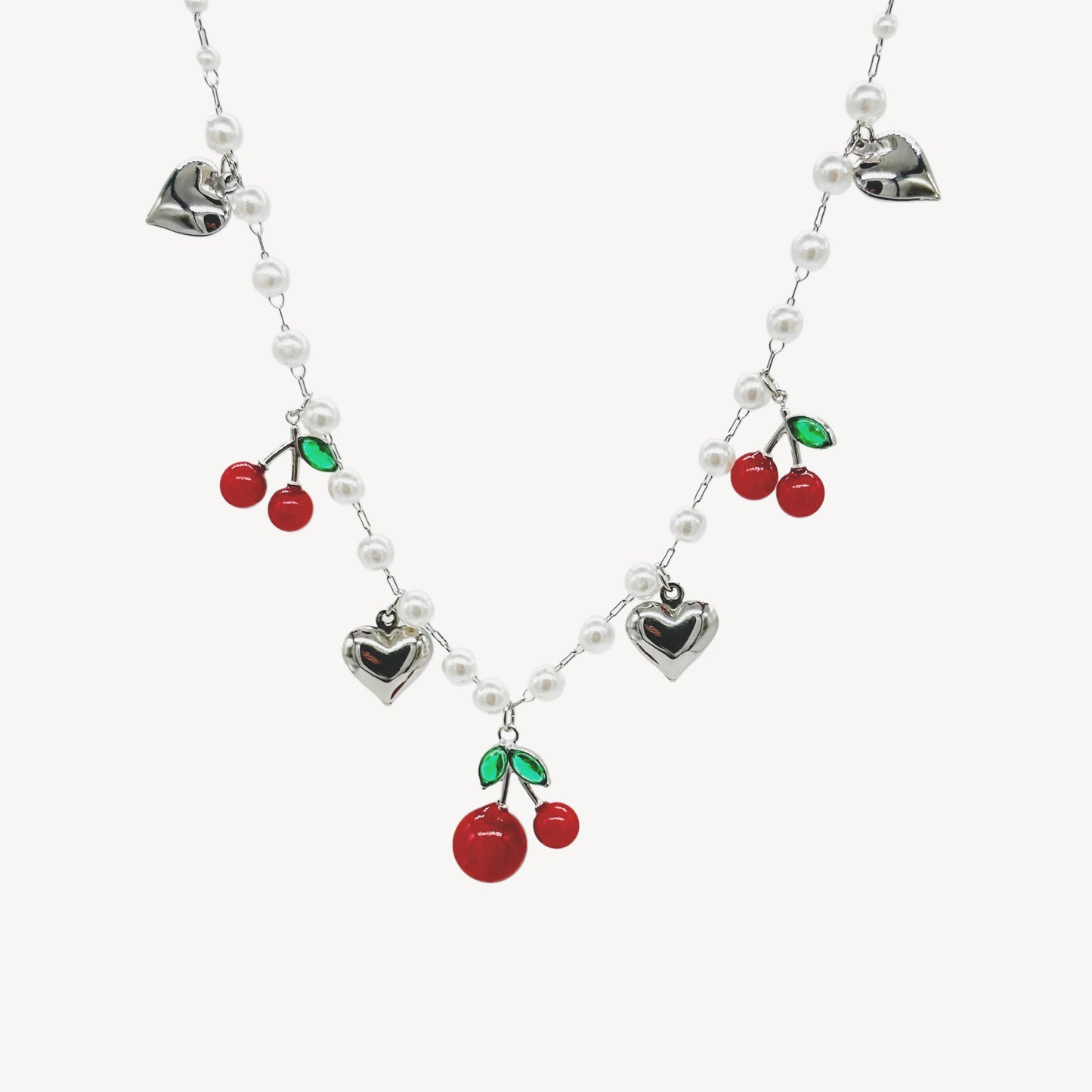 Collana CILIEGIE con Pendenti, Cuoricini, e Perle