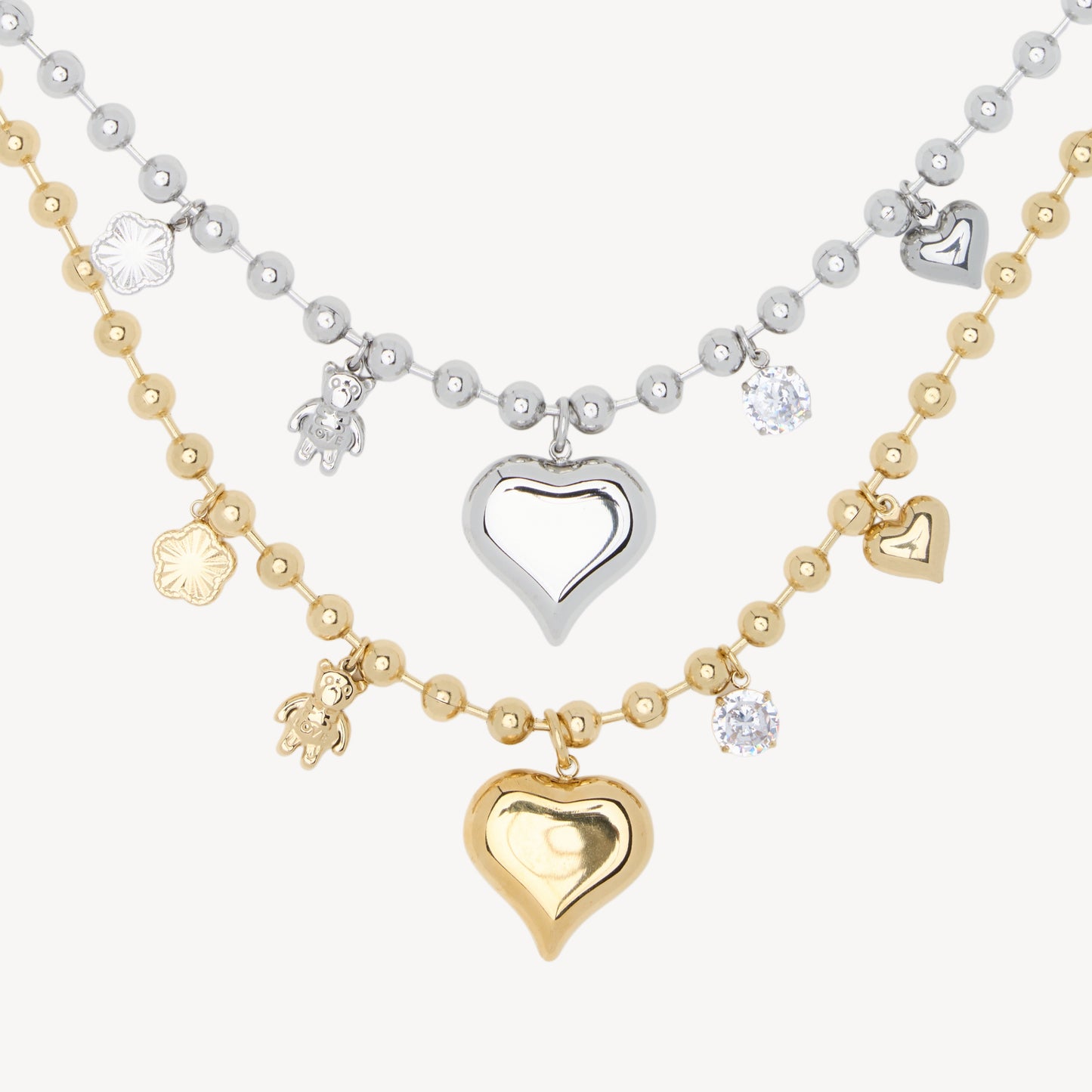 HEART Necklace with Rattle, Teddy and Zircon