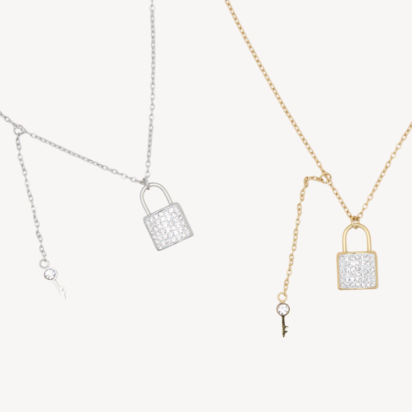 PADLOCK Necklace with Pendant, Padlock, Rhinestones and Key