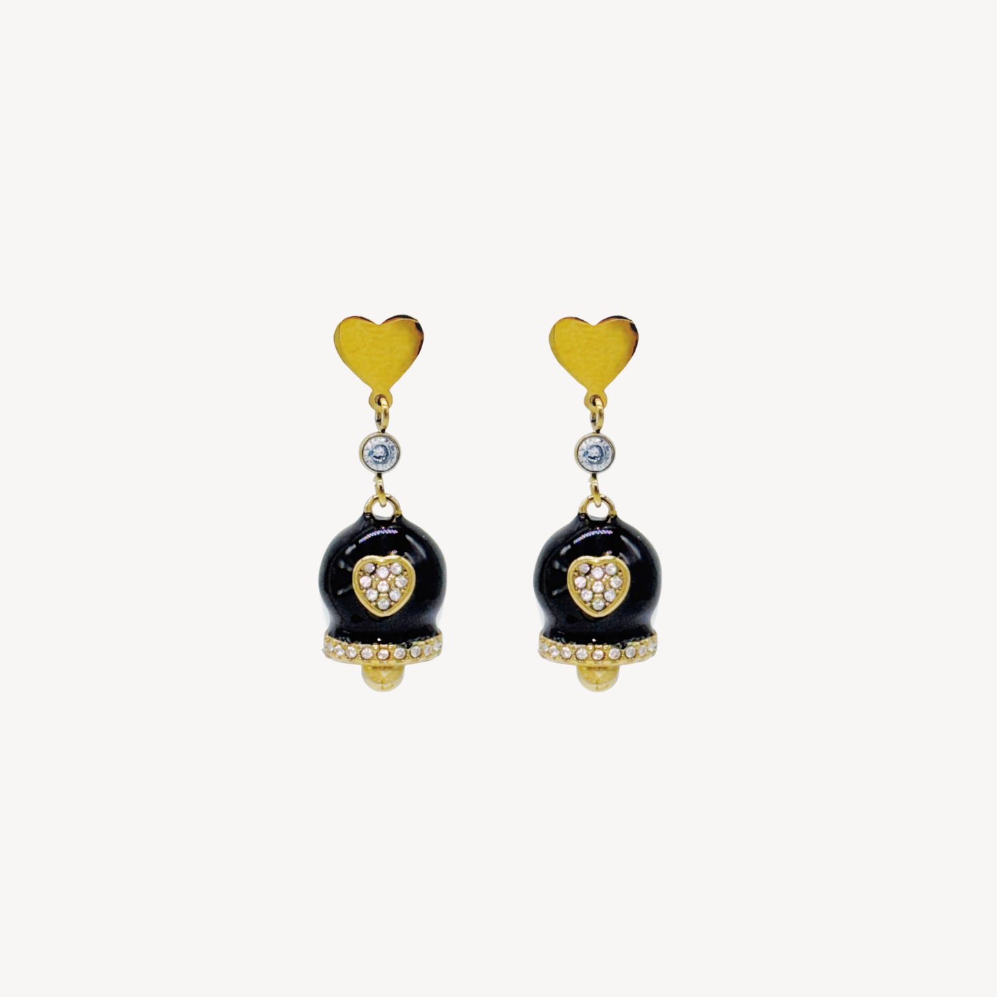 Orecchini CAMPANELLA-NEW con Campana e Cuoricino in Strass - Nero