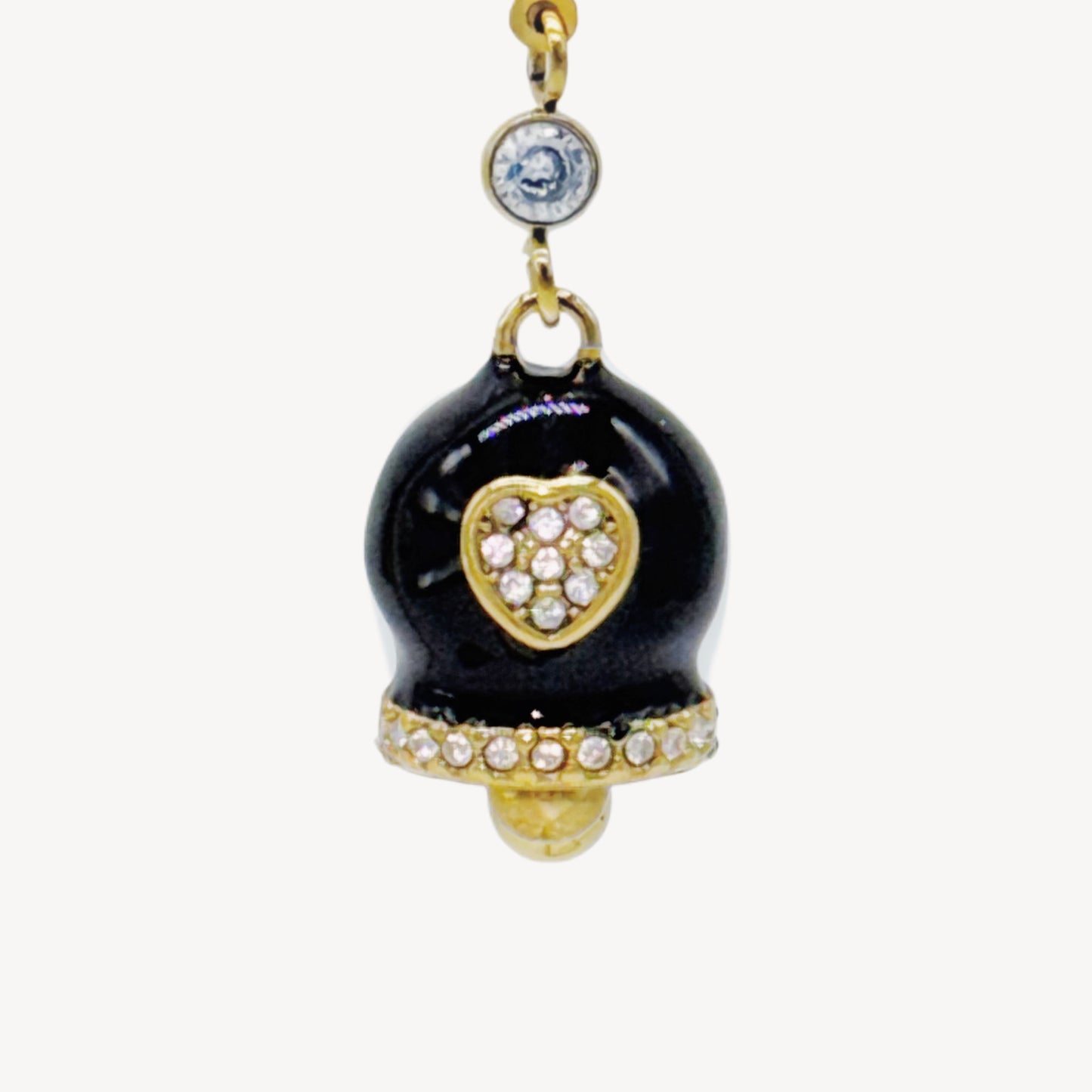 CAMPANELLA Earrings with Bell and Heart in Rhinestones - Black