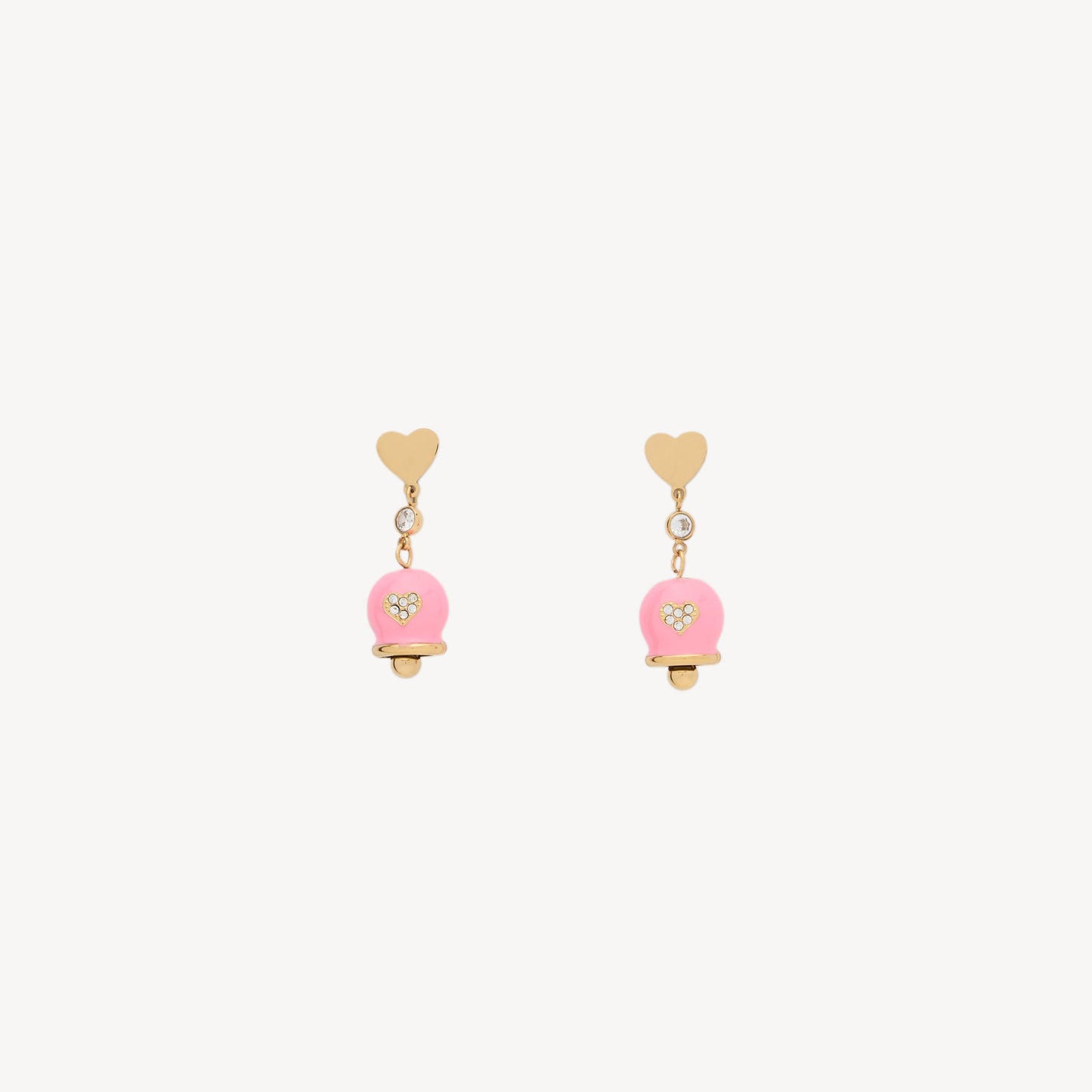 CAMPANELLA Earrings with Bell and Heart in Rhinestones - Pink