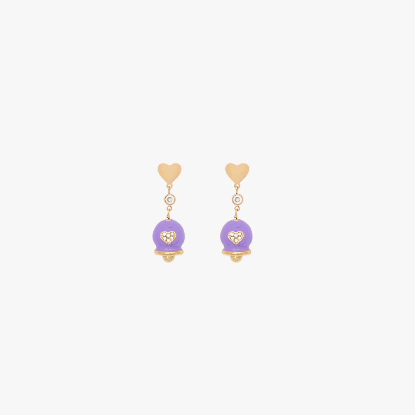 CAMPANELLA Earrings with Bell and Heart in Rhinestones - Purple