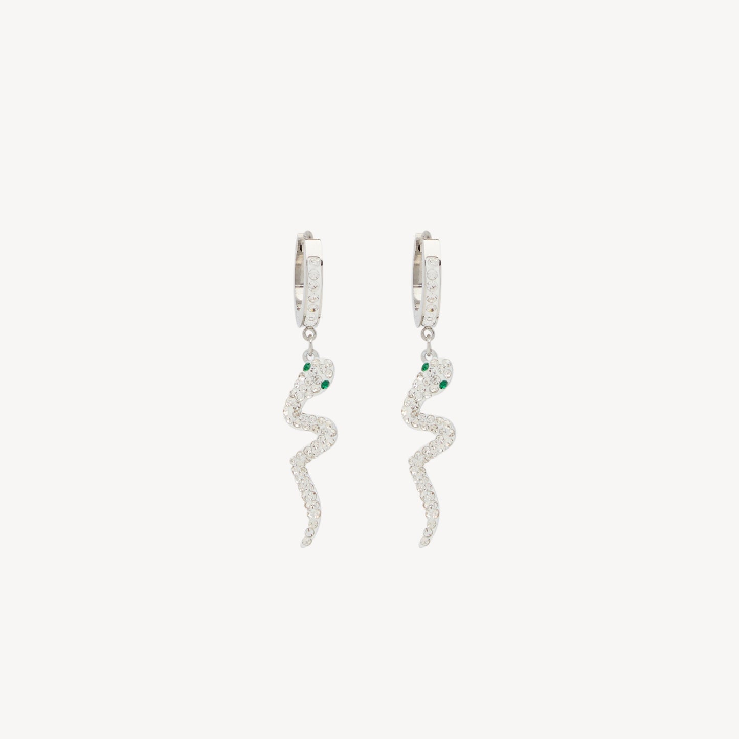 SERPENTE-2 Earrings with Snake Pendant and Rhinestones