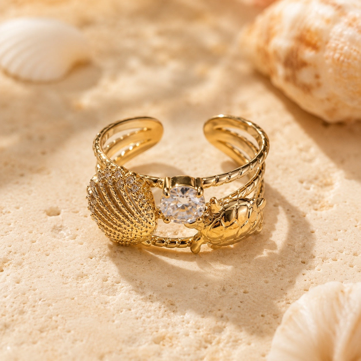 Anello CONCHIGLIA con Zirconi - ORO