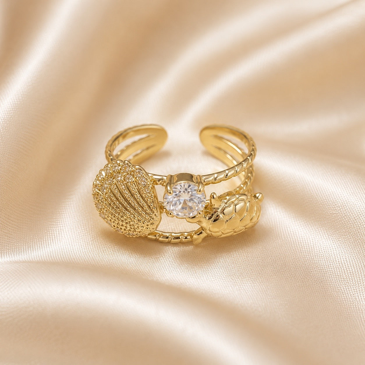 Anello CONCHIGLIA con Zirconi - ORO