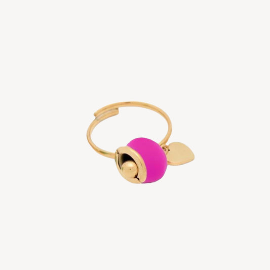 Anello CAMPANELLA Regolabile con Cuoricino e Campana - Fucsia