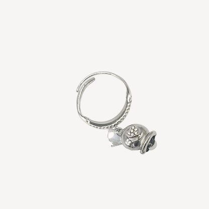 Anello CAMPANELLA Regolabile con Pendente a Campana e Cuore in Strass