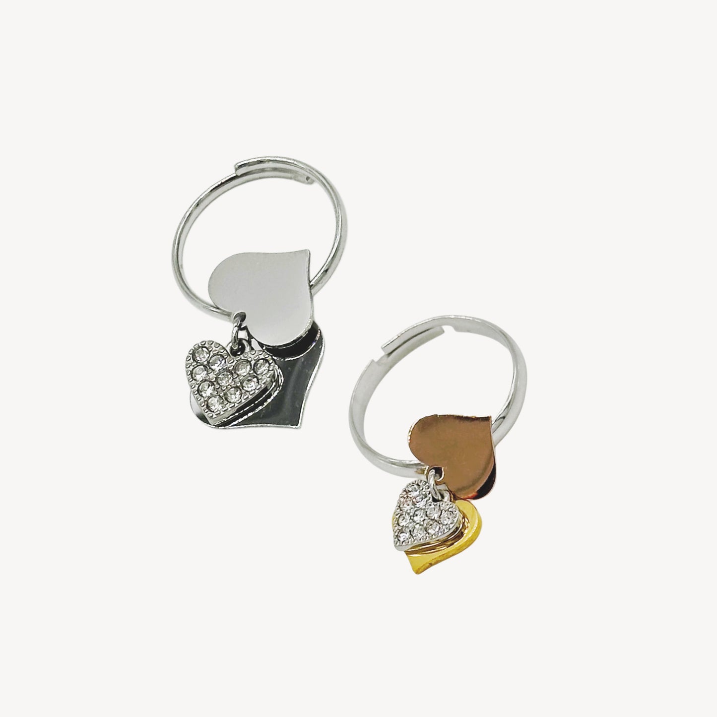 Anello TRIPLO-LOVE Regolabile con Cuoricini e Strass