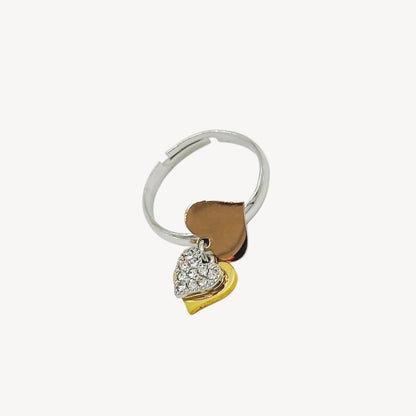 Anello TRIPLO-LOVE Regolabile con Cuoricini e Strass