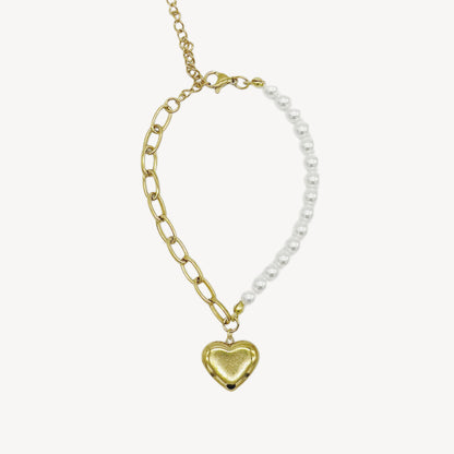 Bracciale LOVE-PERLE con Cuore, Catena e Perle