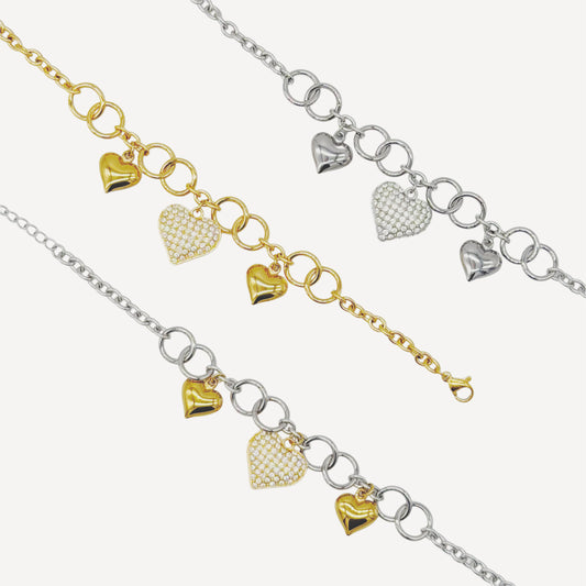 BELL Bracelet with Bell Pendant and Rhinestone Heart