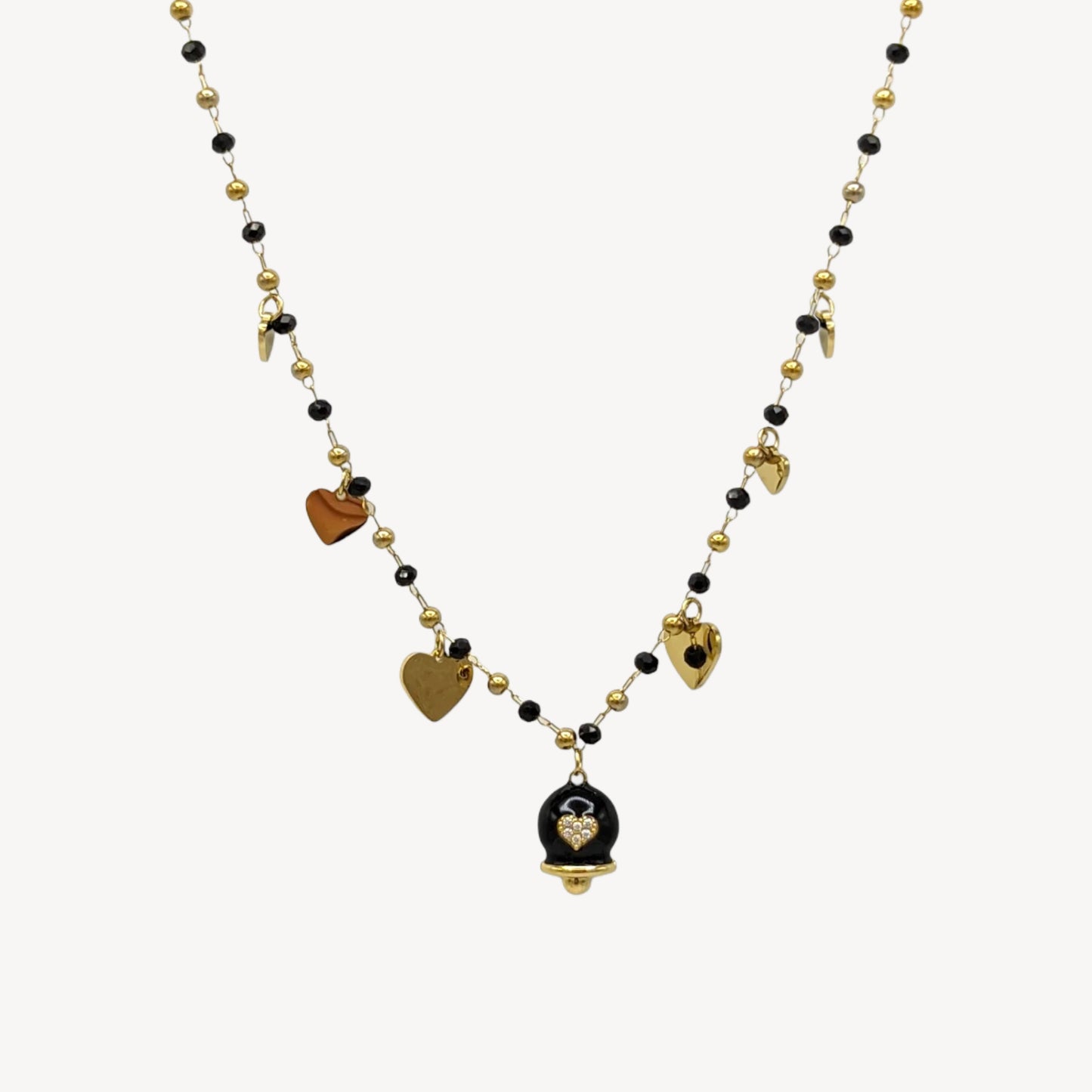 Collana CAMPANELLA-CUORI con Campana e Cuoricini - Nero