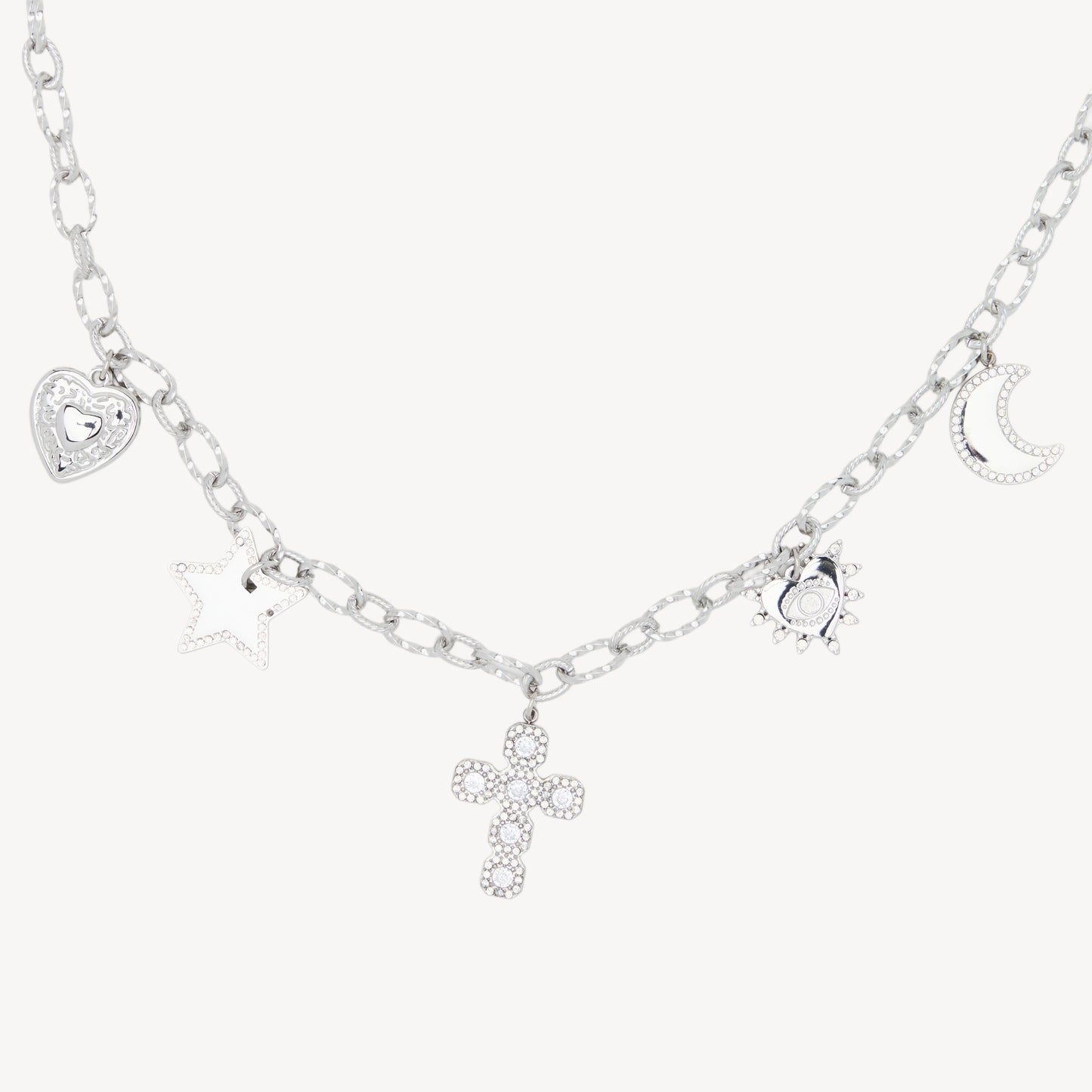 Collana CROCE con Cuori, Stella e Luna