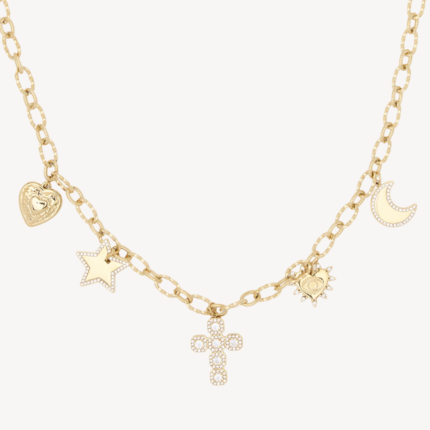 Collana CROCE con Cuori, Stella e Luna