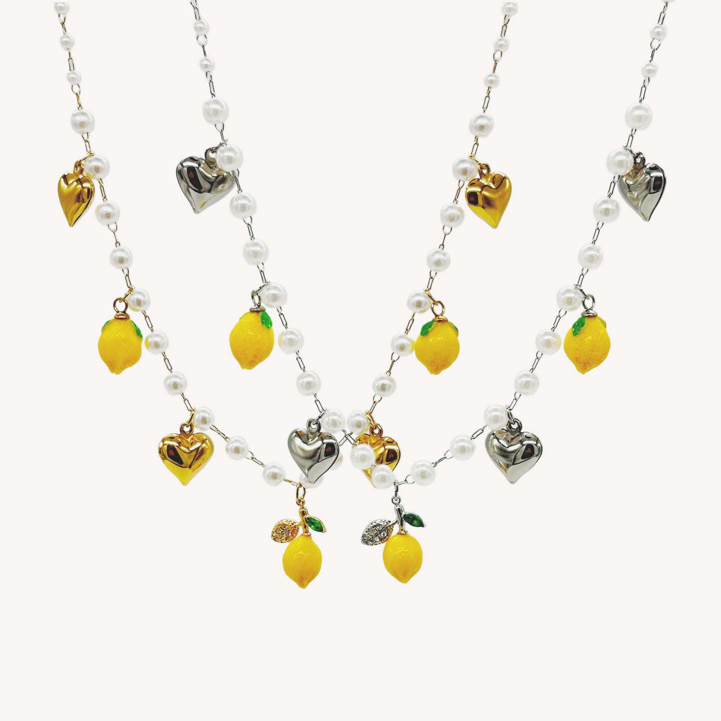 Collana LIMONI con Pendenti, Cuoricini, e Perle