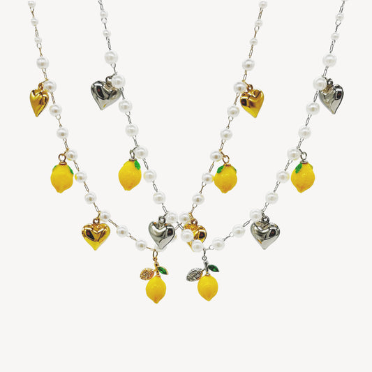 Collana LIMONI con Pendenti, Cuoricini, e Perle