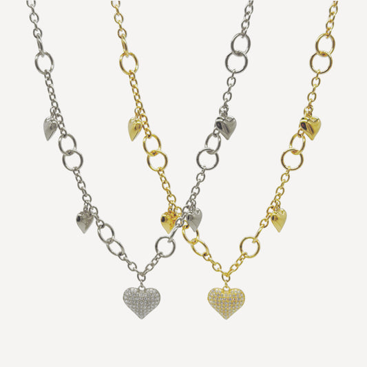 HEART Necklace with Rattle, Teddy and Zircon