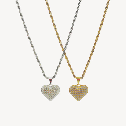 HEART Necklace with Rattle, Teddy and Zircon
