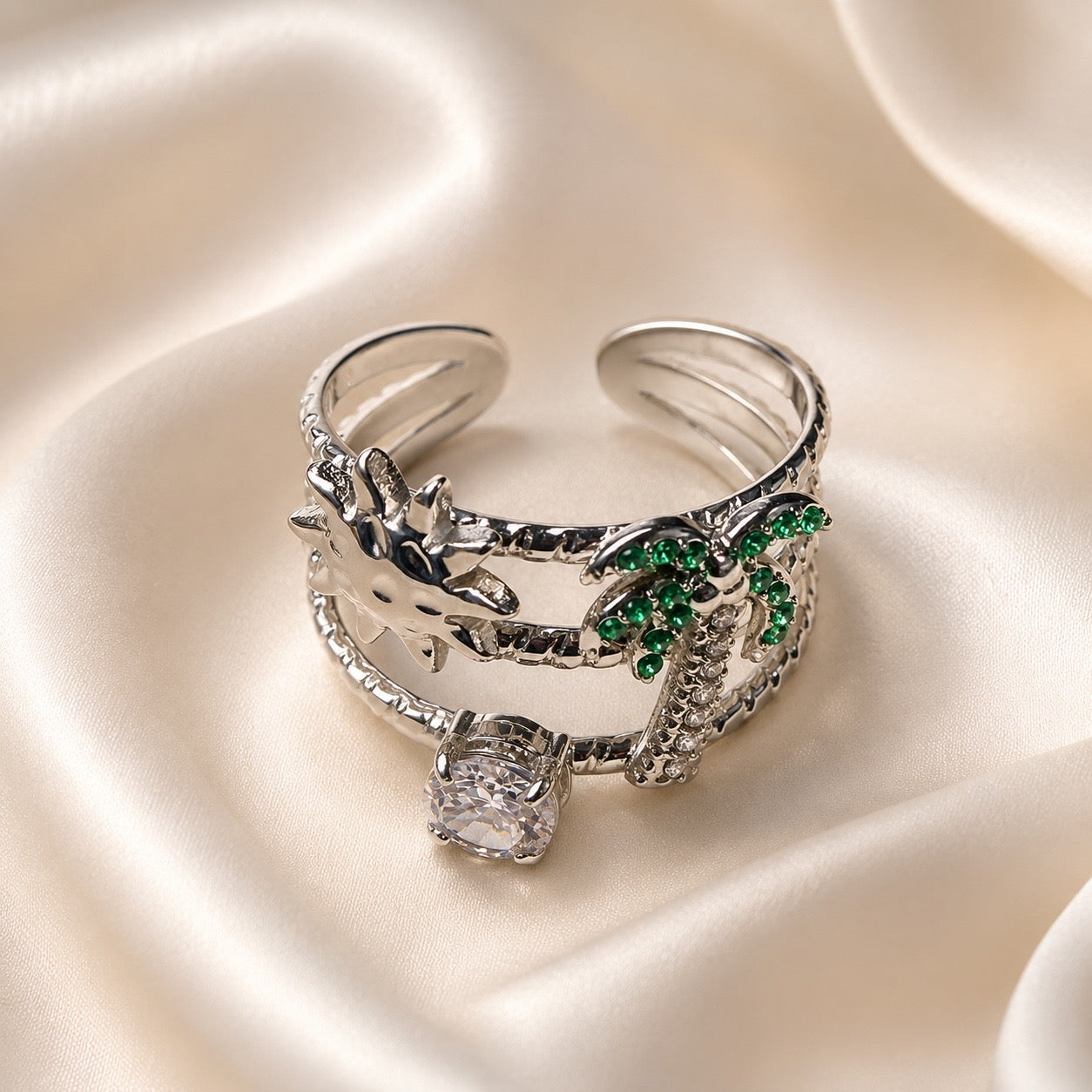 Anello PALMA con Zirconi - ARGENTO