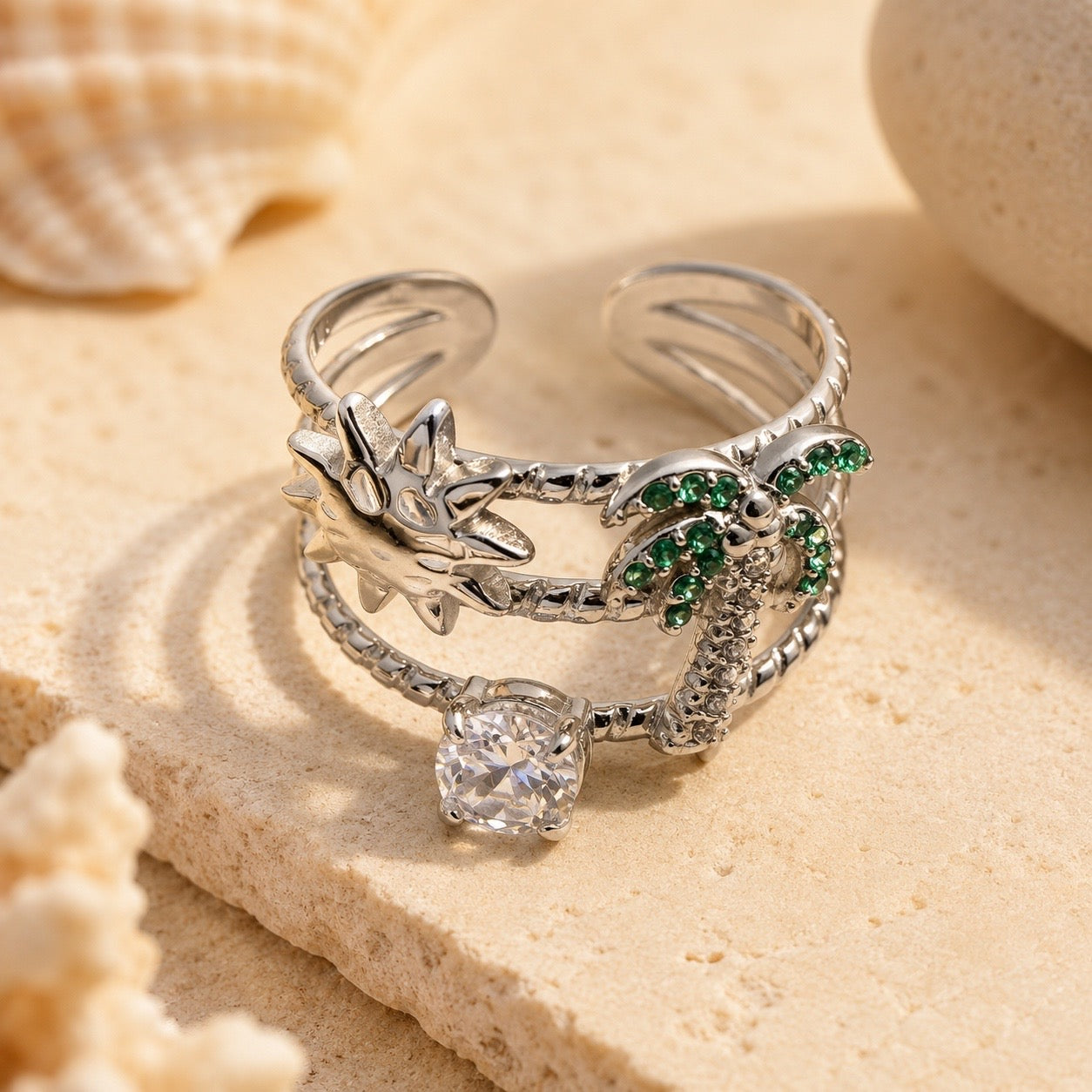 Anello PALMA con Zirconi - ARGENTO