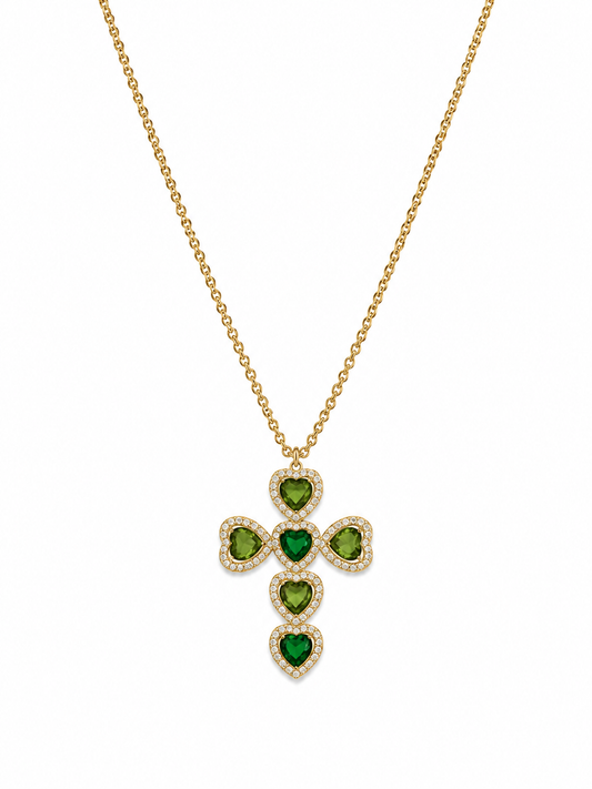 Collana CROCE PORTOFINO con Zirconi e Strass - VERDE