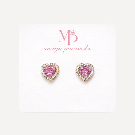 Orecchini ANGELI-CUORE con Strass Luccicanti - ORO/ROSA